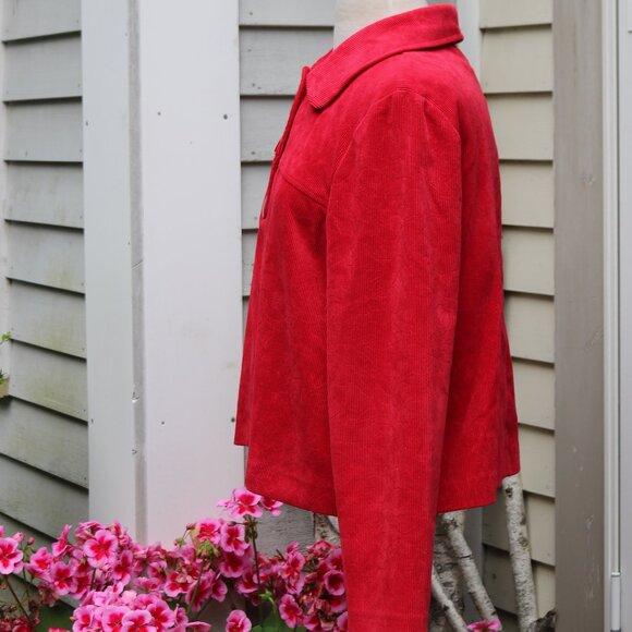 EUC Requirements Red Stretch Corduroy Round Collar Jacket Sz LARGE Box 7 - Picture 3 of 7